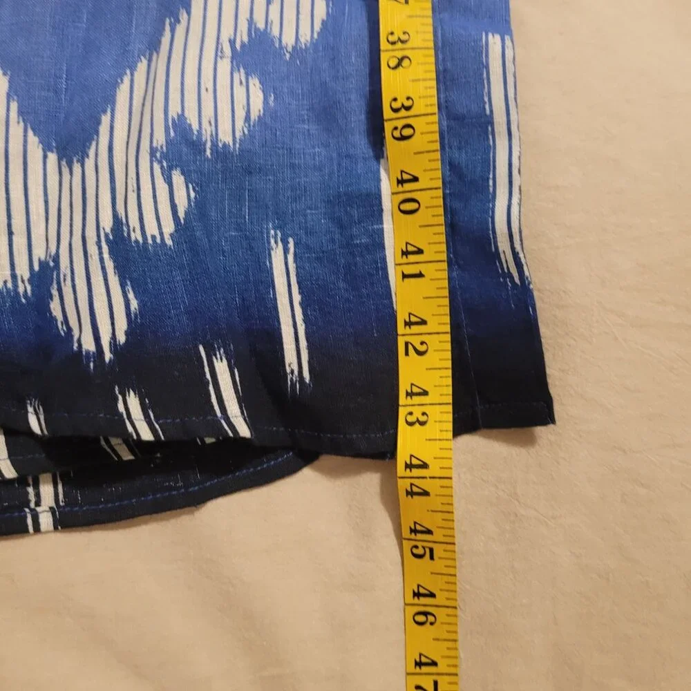 Chicos Womens Blue White Ikat Print Linen Button-Down shirt dress 12/14 tunic - Picture 4 of 7